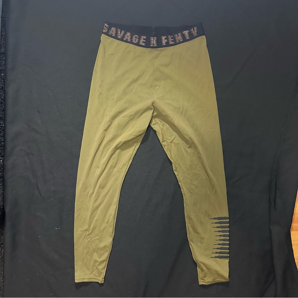 Savage X Fenty Olive Leggings with Black Waistband